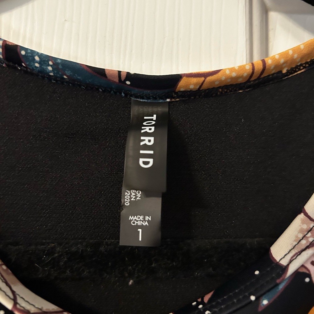 Torrid Floral Tie-Front Crop Swim Top- Black, Yellow, Pink - Picture 2 of 4
